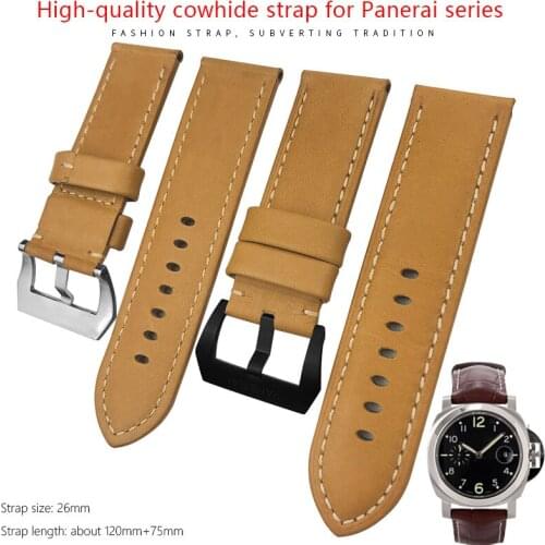 24mm 26mm High Quality Cow Leather Watch Bands Pin Buckle Yellow Watch Strap for Panerai Watch For Panerai Strap