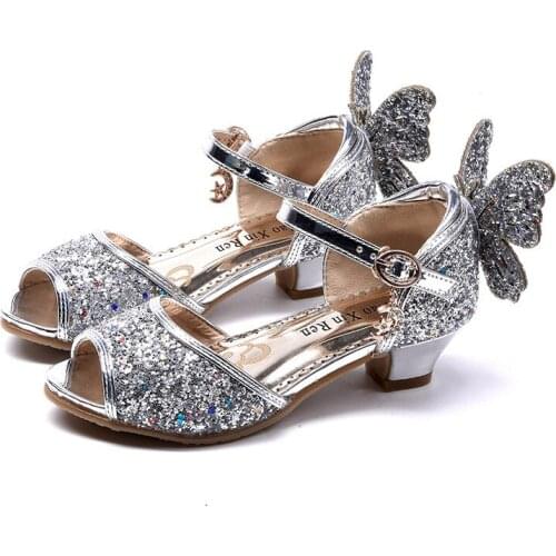 2021 Summer Girls Sequin Diamond Sandals Childrens Performance Shoes 4 Kids 5 Crystal High Heel 12 Princess Shoes 11 Years Old