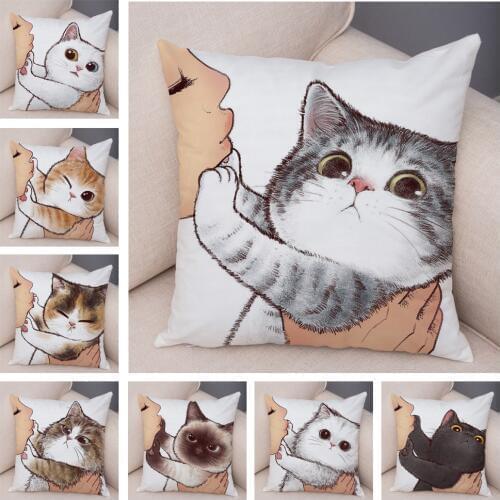 Funny Love Kiss Cute Cat Pillows Cases for Sofa Home Car Cushion Cover Pillow Covers Decor Cartoon Pet Plush Pillowcase 45x45cm