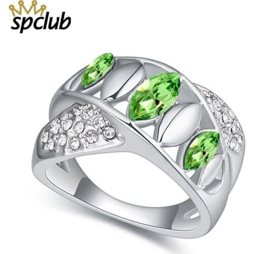 SPCLUB Geniune Crystals from Swarovski Rings for Women Ladies Valentine Present Fashion Party Wedding Ring Promise Jewelry