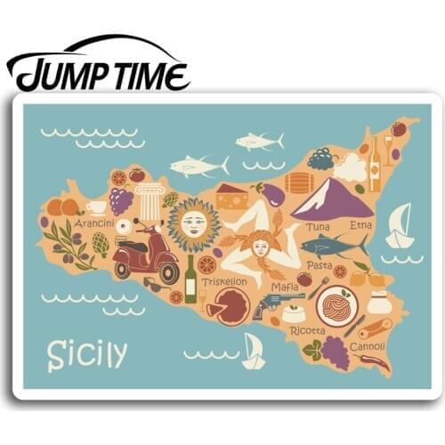 Jump Time for Sicily Italy Map Vinyl Stickers Sticker Laptop Luggage Gift Truck Window Bumper Decal Waterproof Accessories