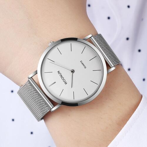 WOONUN Mens Watches Top Brand Luxury Stainless Steel Mesh Band Qaurtz Watches Thin Mens Watches Hodinky relogio masculino 2020