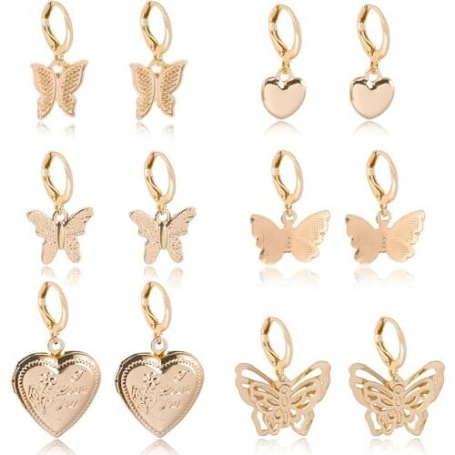 YWZIXLN 2020 Fashion Jewelry Bohemian Earrings Aolly Heart Butterfly Pendant Drop Earring Gift For Women Girl Wholesale E0162