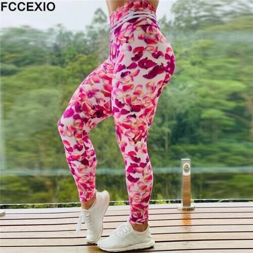 FCCEXIO 3D Print Rose Women Leggings Fitness Fashion Sexy Slim Tight Leggins Sporting Legins High Waist Workout Pants