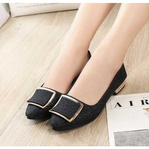 Women Flats Cool Golden Buckle Flat Shoes Women Loafers Ballet Flats Bling Black Shoes Casual Pointed Toe Slipon N189