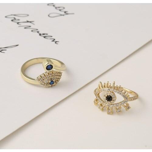 Fashion Bohemian Turkish Evil Eye Crystal Ring For Women Gold Color Statement CZ Adjustable Opening Ring Charm Trend Jewelry