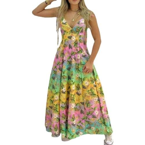 Womens Halter Dress 2021 New Hot Style Fashion Dashiki Print V-neck Halter Dress European Slim Body Sexy Backless Loose Clothing