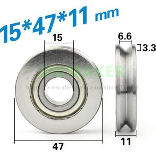 1pcs 15*47*11mm V groove right angle steel wire rope angle rail track bearing grooveguide roller 15mm inner diameter pulley