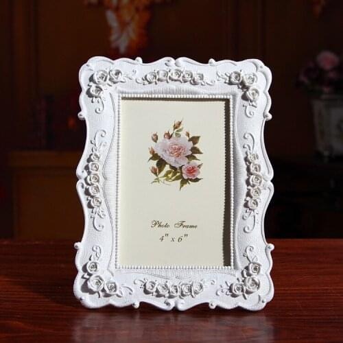 1PC 6 inch White European style retro pastoral carved resin table photo studio wedding photo frame wholesale J0955