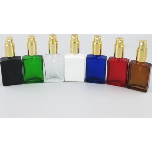 12 x 30ml Frost Black White Clear Blue Green Amber Squre Flat Glass Cream lotion Shampoo Bottle With Aluminium Pump