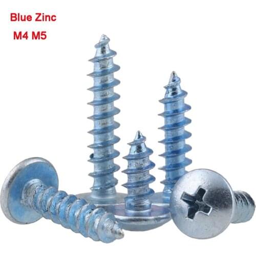 30Pcs Blue Zinc Cross Recessed Large Flat Head Self-tapping Screws Hardened Wood Screws M4 M5 Length10-40mm