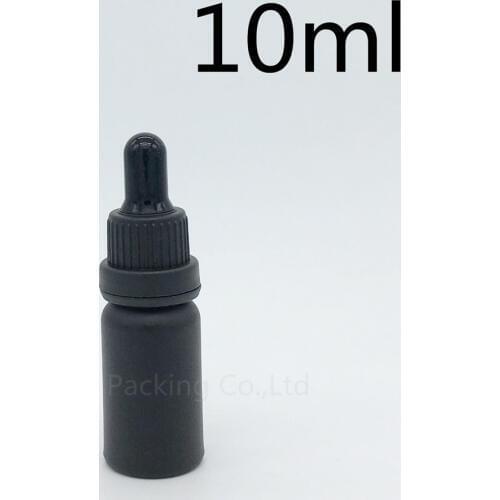 Free shipping 500pcs 10ml black frosted glass essential oil bottle with black tamper evident dropper, 10cc perfume bottles