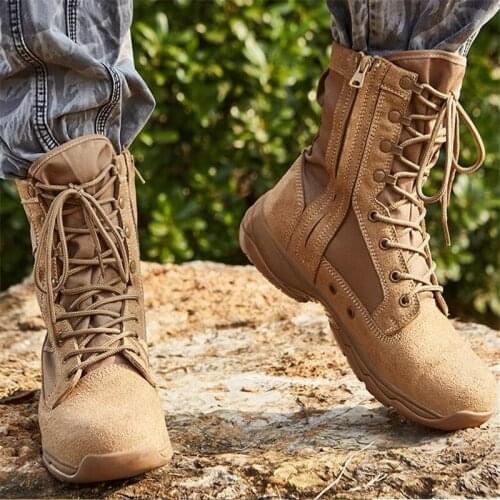 Spring Mens Army Tactical Boots Fashion Style Comfortable Cow suede desert combat boot Ankle-up army boots with zipper