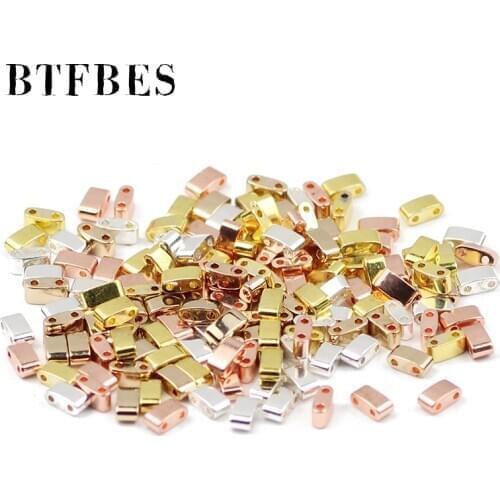 BTFBES Rectangle Hematite Two hole Rose Gold Silvers Natural Stone 5x2.5mm Smooth Loose Beads For Jewelry Making Diy bracelets