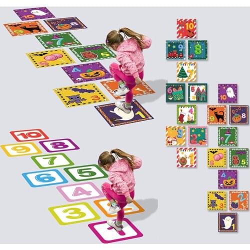 Digital Grid Floor Stickers Childrens Hopscotch Game Creative Cartoon Wall Stickers Living Room Floor Sticker Decoration Decals