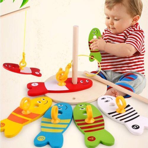 Wooden Fishing Digital Toys Baby Kids Fish Set Column Blocks Game Learning Montessori Toy Children Early Educational Cartoon Toy