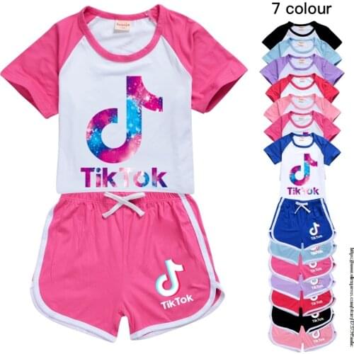 Tik Tok Childrens summer set boy Girls cotton T-shirt shorts childrens clothing boy short Tik Tok sleeve set