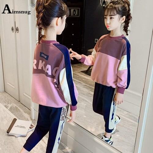 Children Two Pieces Sets Baby Girls Autumn Sweatshirt and Long Pants Fashion 2021 Patchwork Letter Tracksuit Sets Kids Clothing