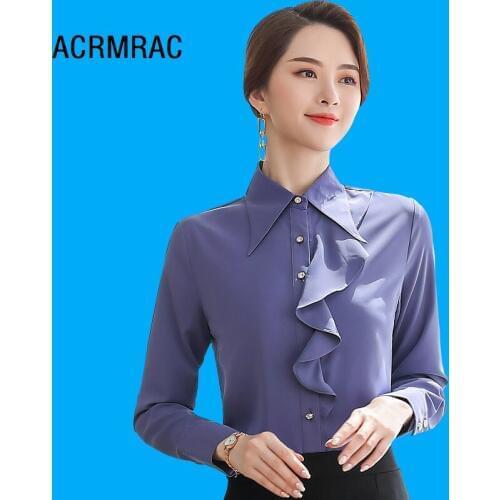 Women shirt Slim autumn Long sleeve Solid color OL Formal Blouses & Shirts Woman Q6152