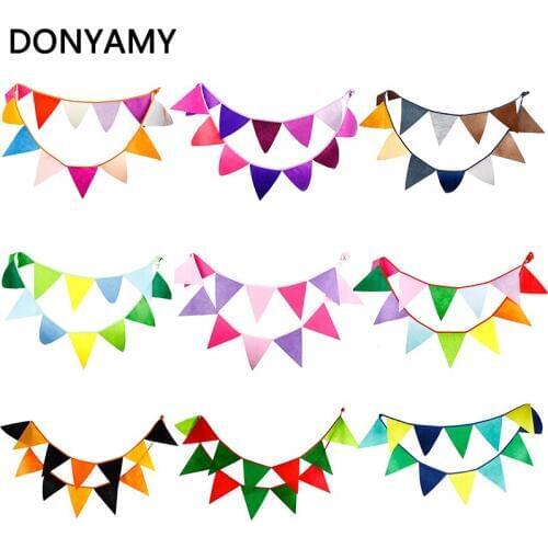 DONYAMY One Set 9 Colors Nonwoven Fabric 12 Flags Colorful Birthday Bunting Banner