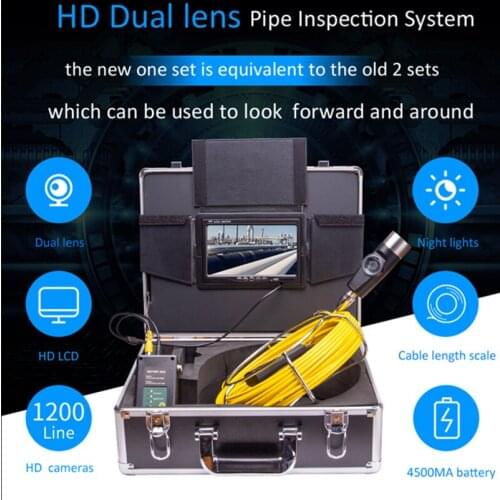 IP68 Waterproof 7" LCD Color Monitor Double Lens Pipeline Internal Inspection System 42mm Drain Camera Head 20m Cable Reel