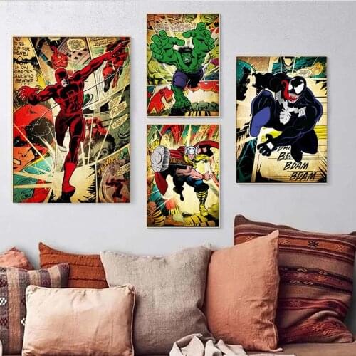 Marvel Avengers Canvas Painting Spiderman Superhero Comic Poster Posters and Prints Wall Art Pictures for Room Home Decoration
