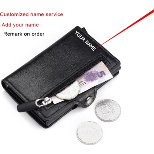 Rfid Leather Card Holder Men Slim Mini Wallet Small Money Bag Women Purse with Zipper Coin Pocket for 6 Cards Case
