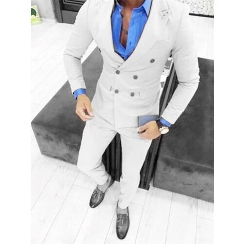 Handsome Groomsmen Double-Breasted Groom Tuxedos Wedding Dress Men Suits Blazer Prom Dinner (Jacket+Pants+Tie) K273