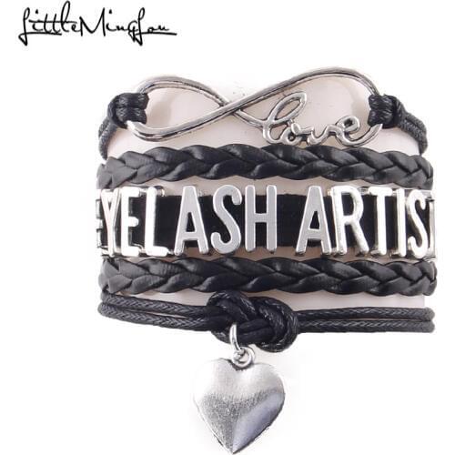 Little Minglou 4 color Infinity Love eyelash artist bracelet heart charm leather wrap men bracelets & bangles for women jewelry