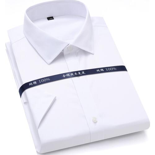 Top Quality Summer Non Iron Pure Cotton Mens Formal Dress Shirts White Short Sleeve Business Office Regular Fit Breathable Best