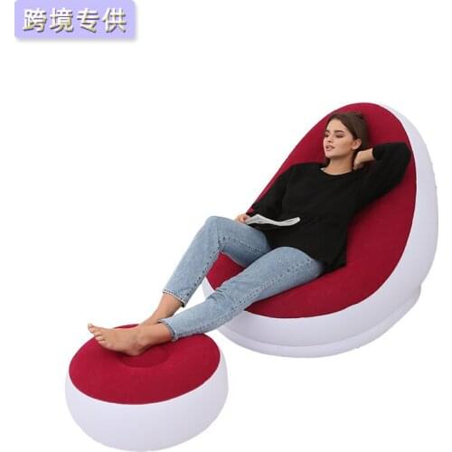 Inflatable Sofa Lounge Air Chair With Foot Rest Flocked PVC Indoor Outdoor Living Room Ottoma Stool Garden Lounger