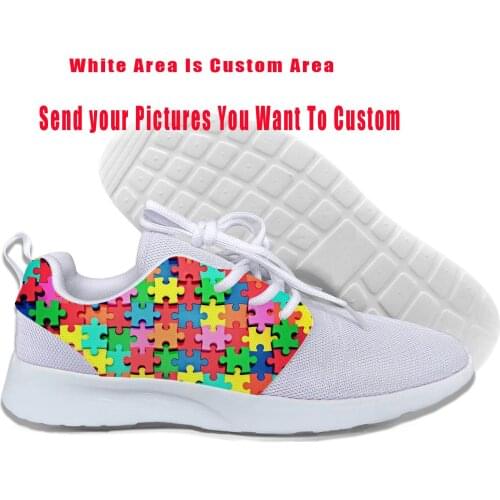 Autism Awareness jigsaw puzzle art New Arrive Lightweight Sport Running Mesh Shoes Men Women Casual Breathable Sneakers