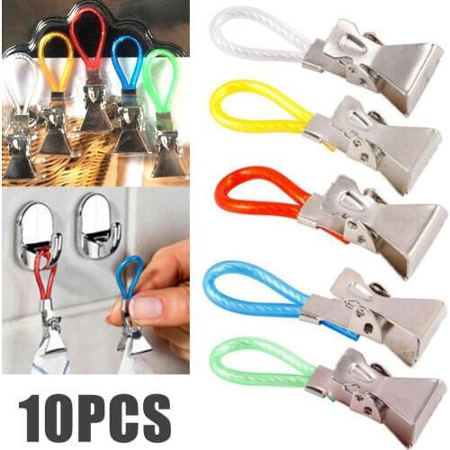 New 10pcs Towel Hanging Clips Multi Beach Tea Towel Clips Clamp Useful Household Hooks Set