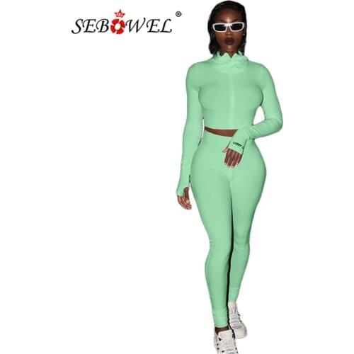 SEBOWEL Autumn Women Tracksuit Sets Female High Neck Embroidery Letters Zipper Sports Tops Pants Two-piece Suit S-XL