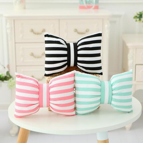 Bowknot Headrest Car Hand Pillow Cushion Stripe Bow Pillow Back Cushions Cotton Pillow Home Decoration Plush Doll Toy SA1271