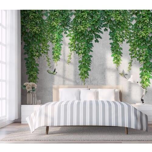 Custom wallpaper Simple vine leaves birds bedroom background wall