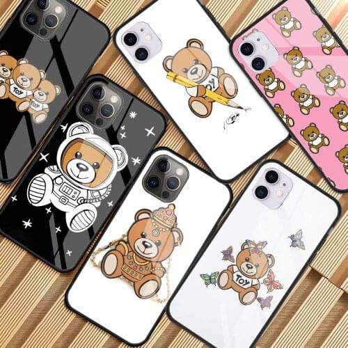 Popular Italy Bear Tempered Glass Phone Case for iPhone 11 12 Pro XR X 7 8 XS Max 6 6S Plus SE 2020 Cover Shell Coque Capa