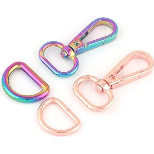 3/4"(20mm) Rainbow Metal Swivel Claw Clasp,Slide Buckle Dog Collar Hardware Purse Adjuster D Ring Backpack Webbing Handbag DIY