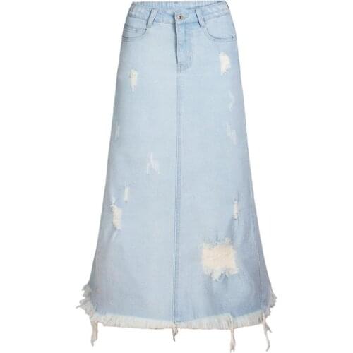 Plus size 3XL! Denim skirt 2020 summer hole light blue women high waist package hip a-line jeans skirt