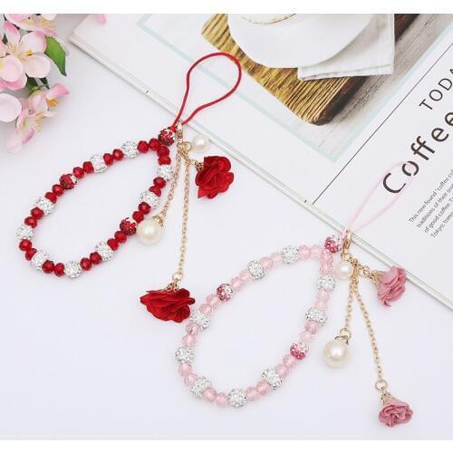 Luxury Beautiful Mobile Phone Straps Wrist Strap Hand Lanyard short hand rope with diamond plaster Bracelet Flower Pendant