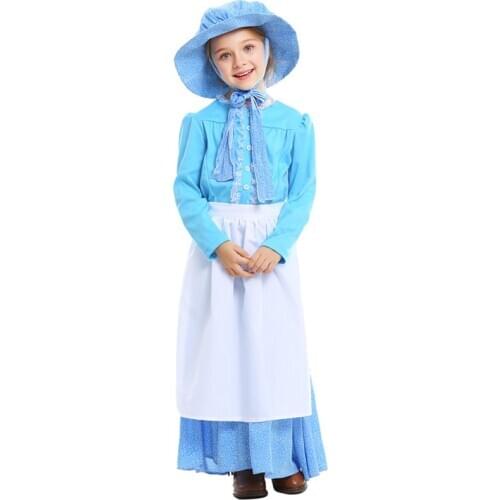 Deluxe Girls Countryside Maid Picnic Outdoor Dinner Costume Little Red Riding Hood Family Party Servant Fancy Dress