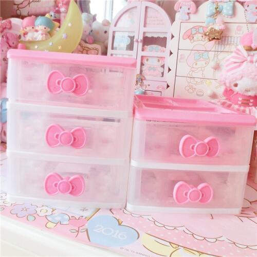 Pink multi-function storage heart bow girl box soft sister jewelry Storage box desktop girl Makeup rack debris Case organizer