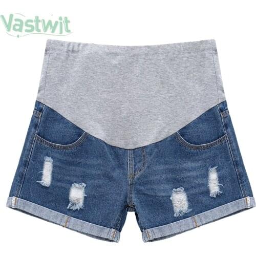 Maternity Ripped Denim Shorts For Pregnant Women Shorts Summer Wear Pregnancy Low Waist Support Belt Jeans Loose Pants Clothing