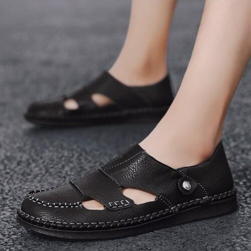 Sandal Shoe Men Sandals Leather For Men Mens Sandal Rubber Italian Beach Slip On Sandalia Masculina De Praia Genuine Summer