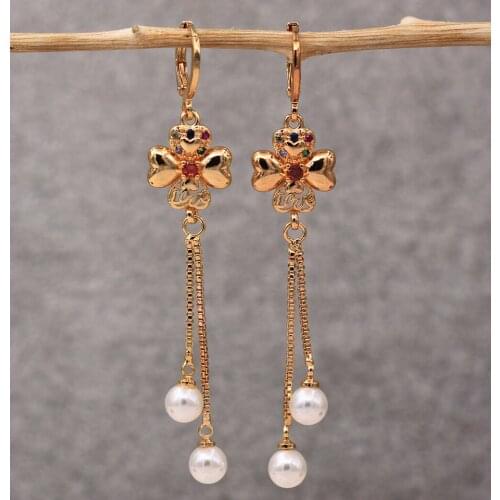 Trendy Dangle Drop Earrings Simulated-Pearl Clover Earring For Women Fashion Jewelry Accessories Wedding Party Anniversary Gift