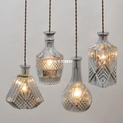 North European Modern Simple Wine Bottle Pendant Creative Carved Wine Bottle Crystal Glass Light Cool Retro Bar Chandelier
