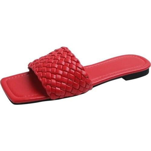 Women Slippers Summer Brand Ladies Square Toe Flat Outdoor Slides Fashion Decoration Female Shoes Open Toe Beach Lady Shoes35-40