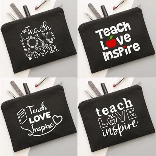 Teacher Love Inspire Women Outdoor Storage Bag Toiletries Organizer Cosmetic Case Portable Female Travel Make Up Pouch Best Gift