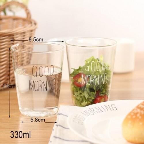 Heat-resistant Glass Mug 330ml Brief Style Good Morning Glass Breakfast Cups Glassware Cups Mugs for Milk Smoothie Drinkware