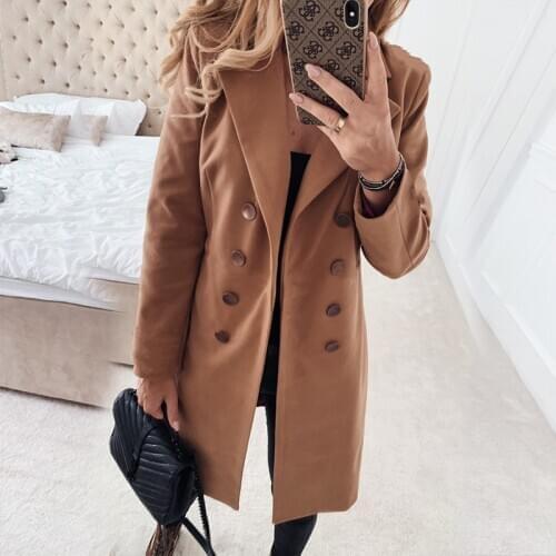 UZZDSS Slim Winter Wool Blends Oversize 3XL Women Long Coat Autumn Woolen Jacket Office Lady Turn-Down Collar Overcoat Outerwear